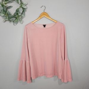 Ann Taylor Pink Velvet Flare Bell Sleeve Top